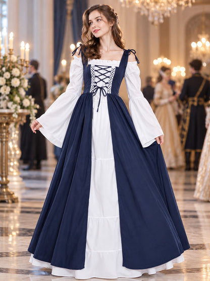 Medieval Floor-Length Dress with Long Sleeves and Lacing