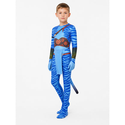 Avatar Costume Jumpsuit with Tail for Cosplay, Blue, 110-190 lifestyle