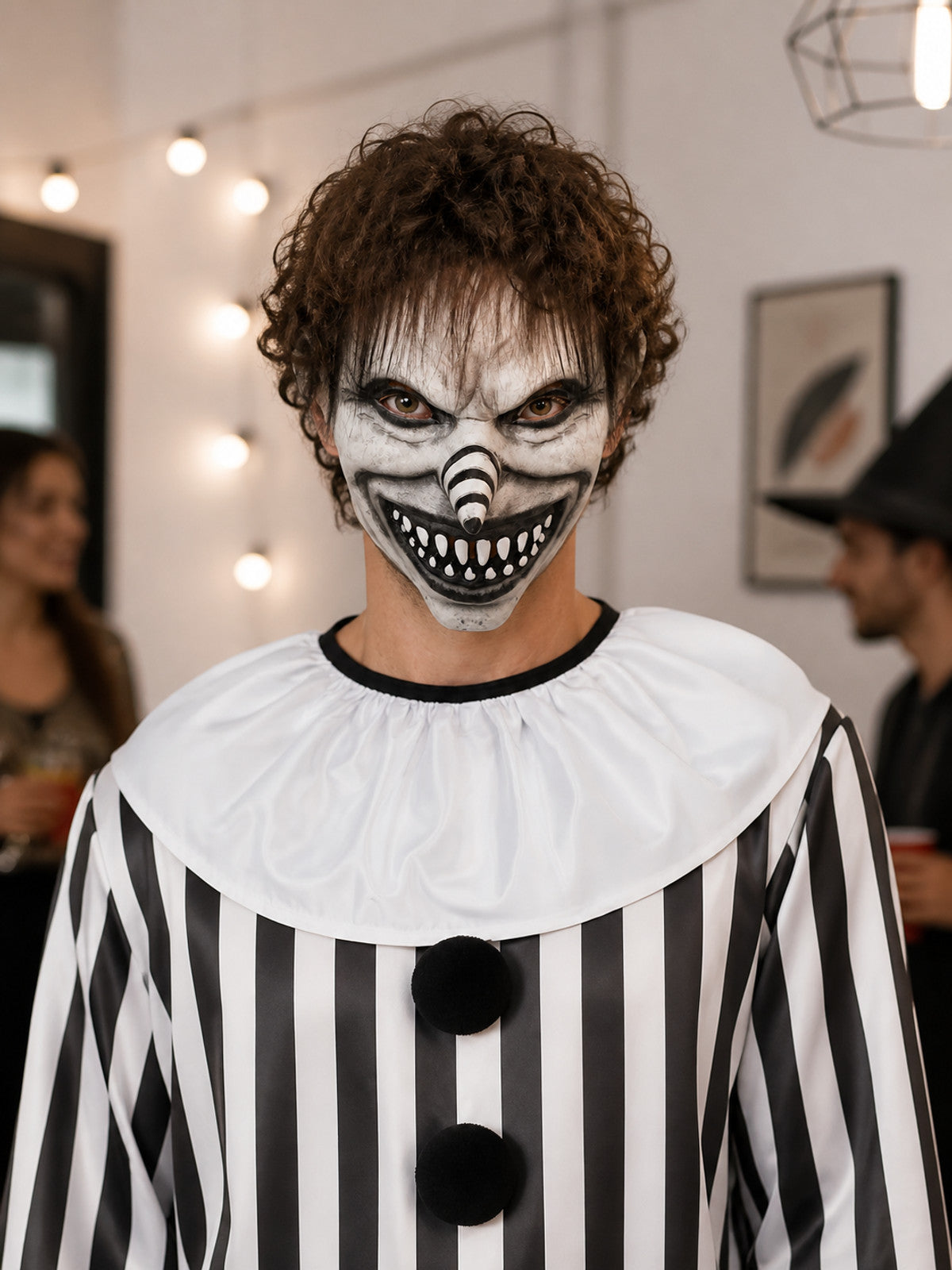 Scary Black-and-White Clown Carnival Mask lifestyle view