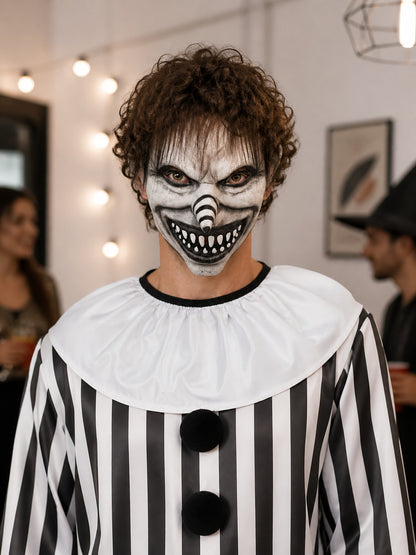 Scary Black-and-White Clown Carnival Mask lifestyle view