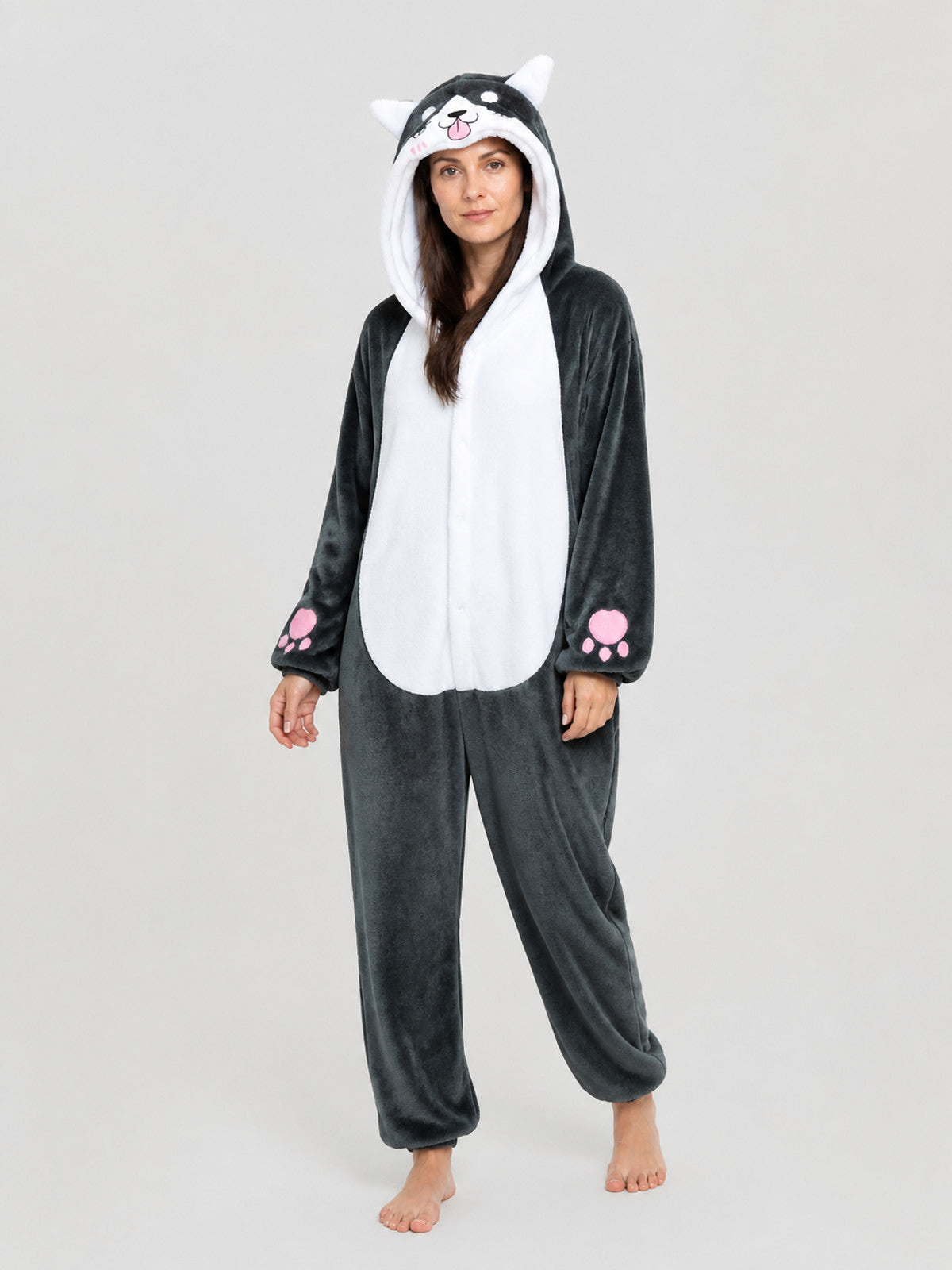 Husky Flannel Hooded One-Piece Pajamas product detail