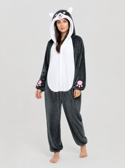 Husky Flannel Hooded One-Piece Pajamas product detail