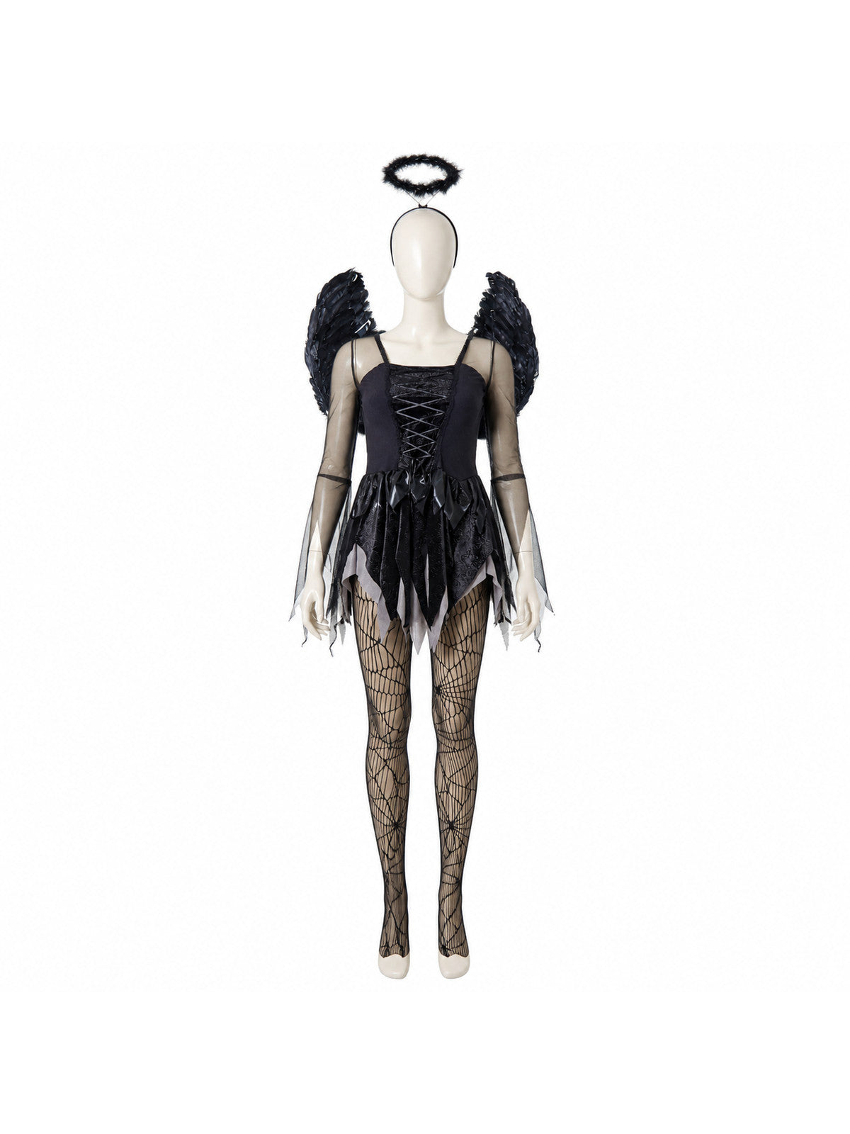 Black Angel Costume with Wings and Halo