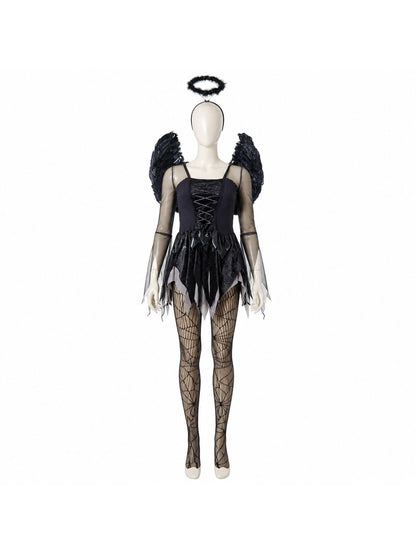 Black Angel Costume with Wings and Halo