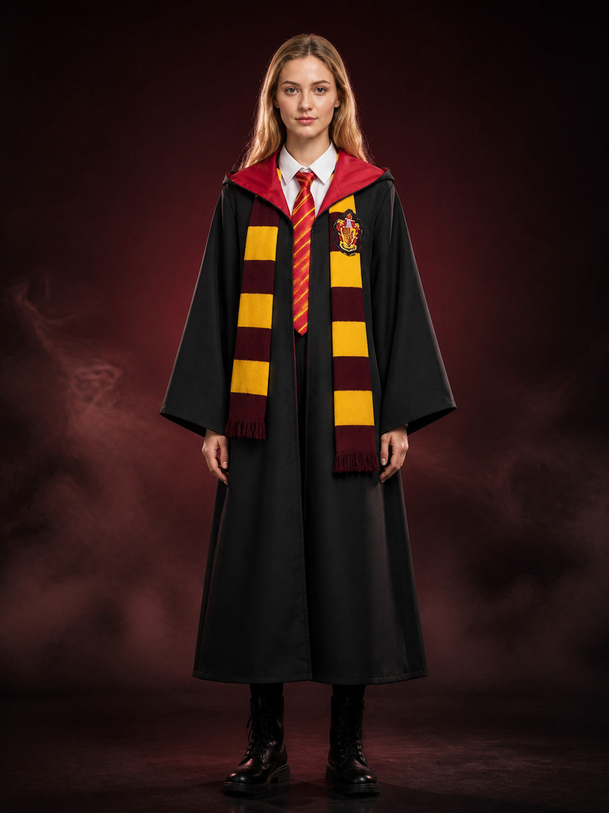 Gryffindor Wizard Robe Costume Set, Hooded Cloak With Tie And Scarf main product view