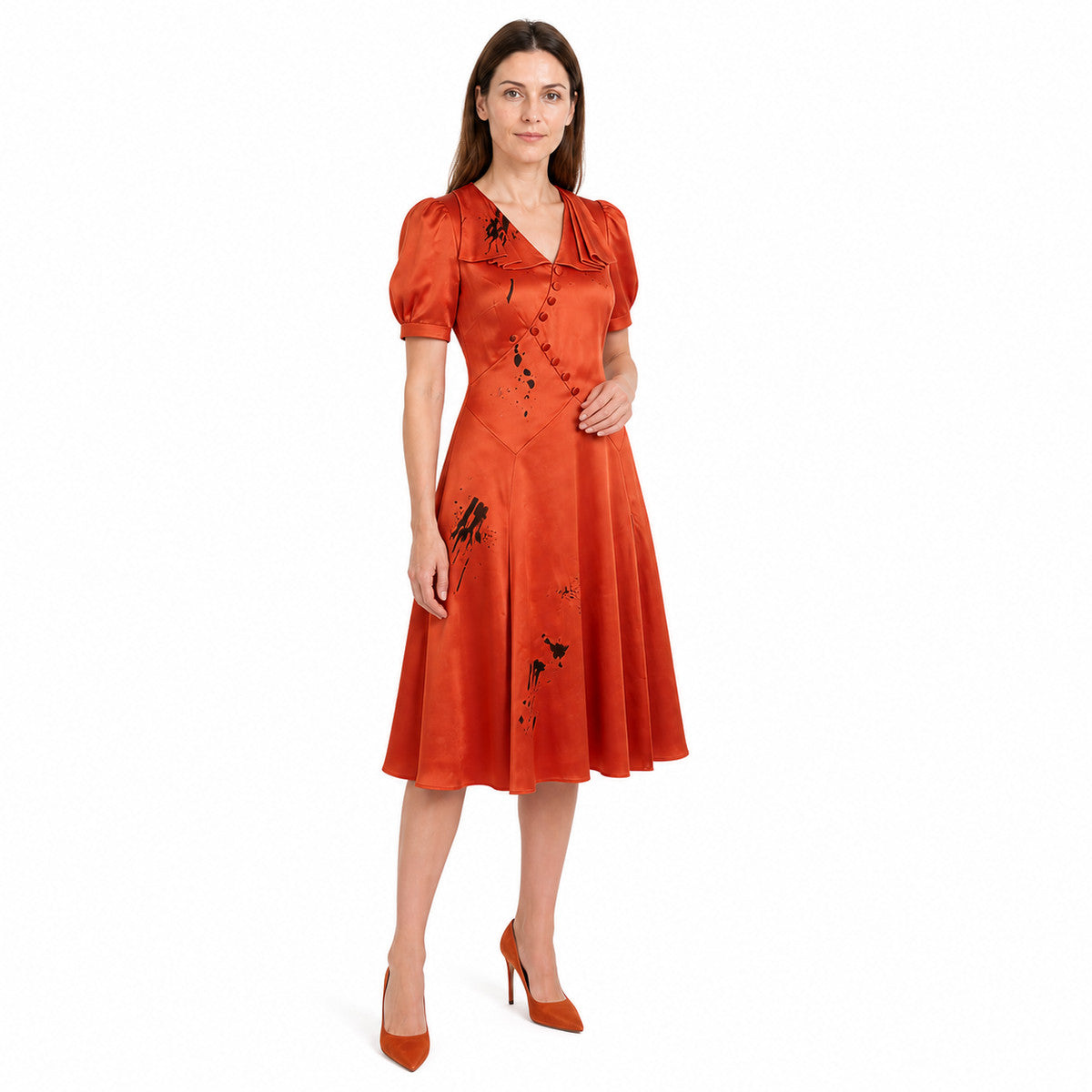 Orange-Red Dark Bride Dress for Halloween Costume Dresses detail