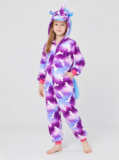 Kids' Hooded One-Piece Pajama with Horn and Tail