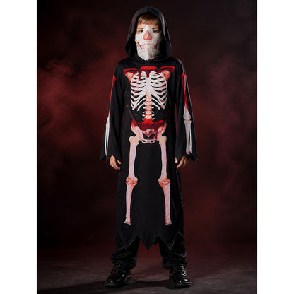 Hooded Skeleton Jumpsuit Costume with Full Bone Print for Halloween main product view