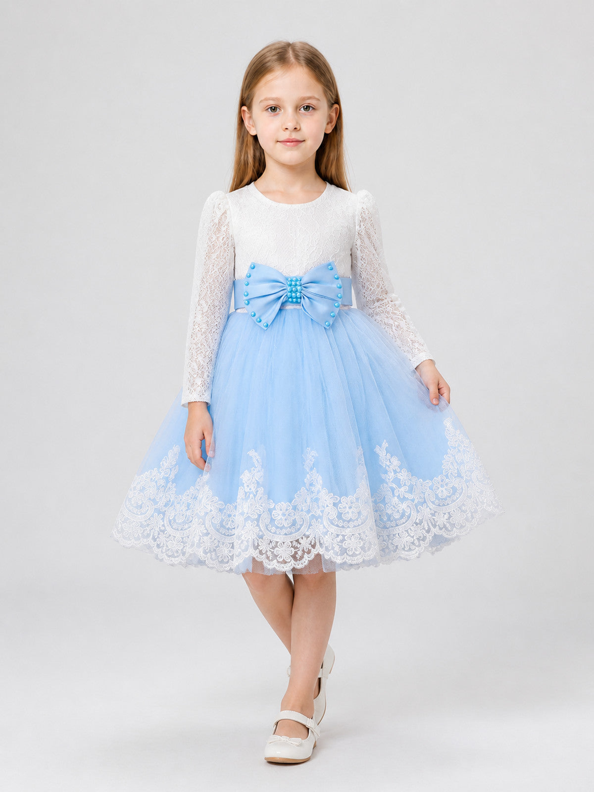 Lace Baptism Dress with Satin Bow
