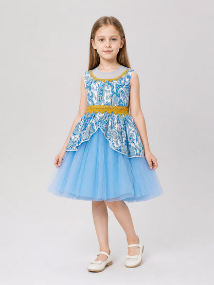 Children’s princess dress with a full skirt and lace