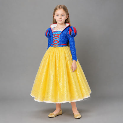Princess Dress with White Collar and Full Yellow Skirt Costume Dresses detail