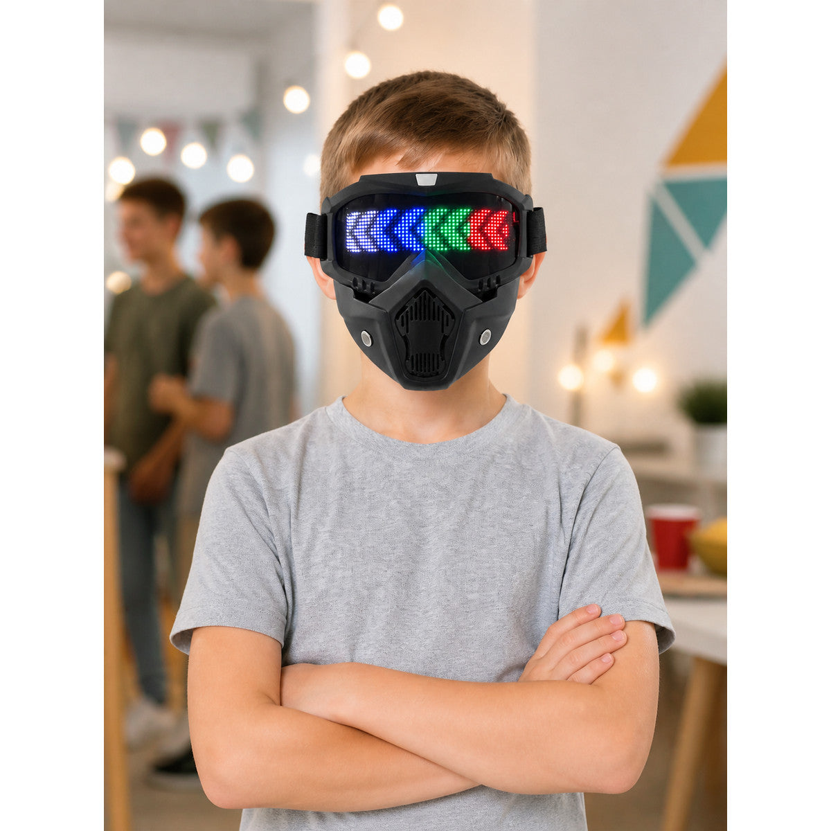 Gray-Black LED Halloween Mask for Cosplay lifestyle view