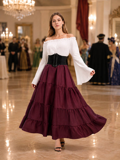 Floor-Length Dress with a Corset Belt and Tiered Skirt lifestyle view