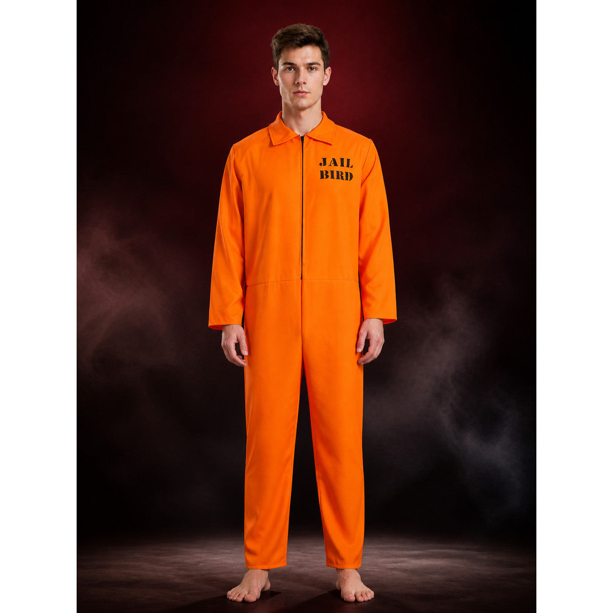 Orange Prisoner Jumpsuit Costume, Zip-Front Long-Sleeve Jailbird Cosplay Outfit lifestyle