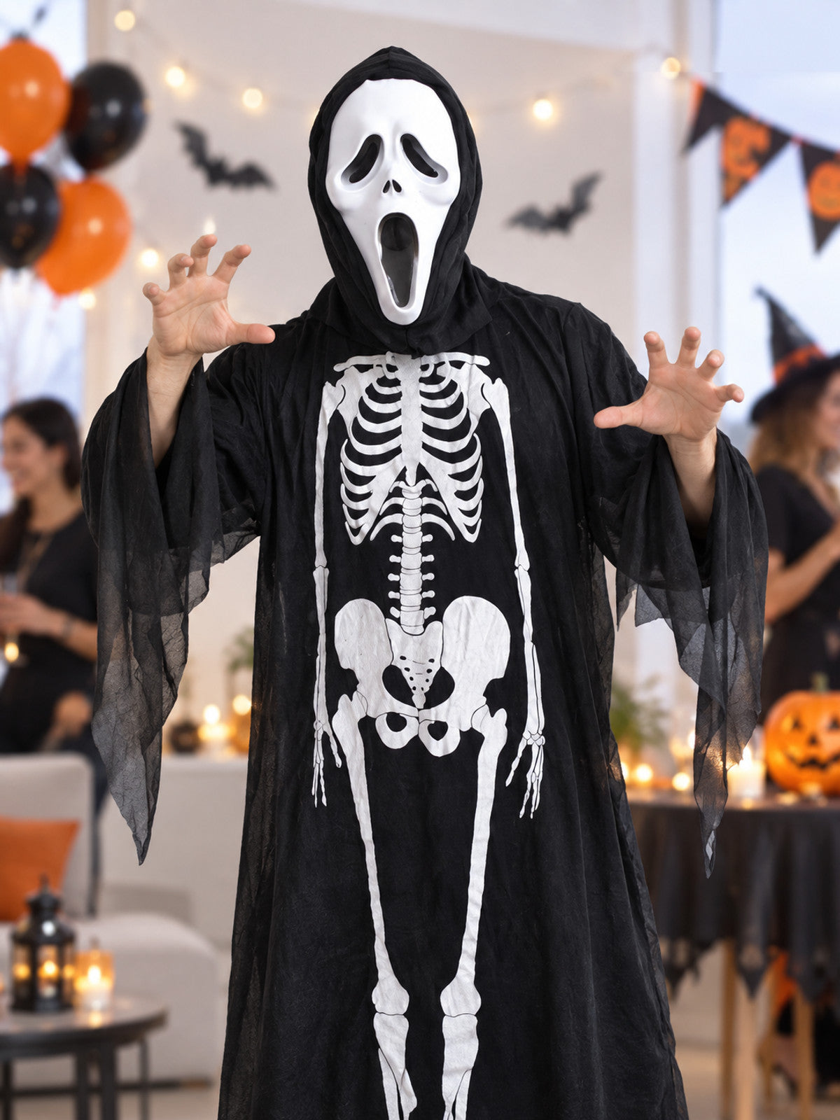 Skeleton Halloween Costume with Hood and Mask