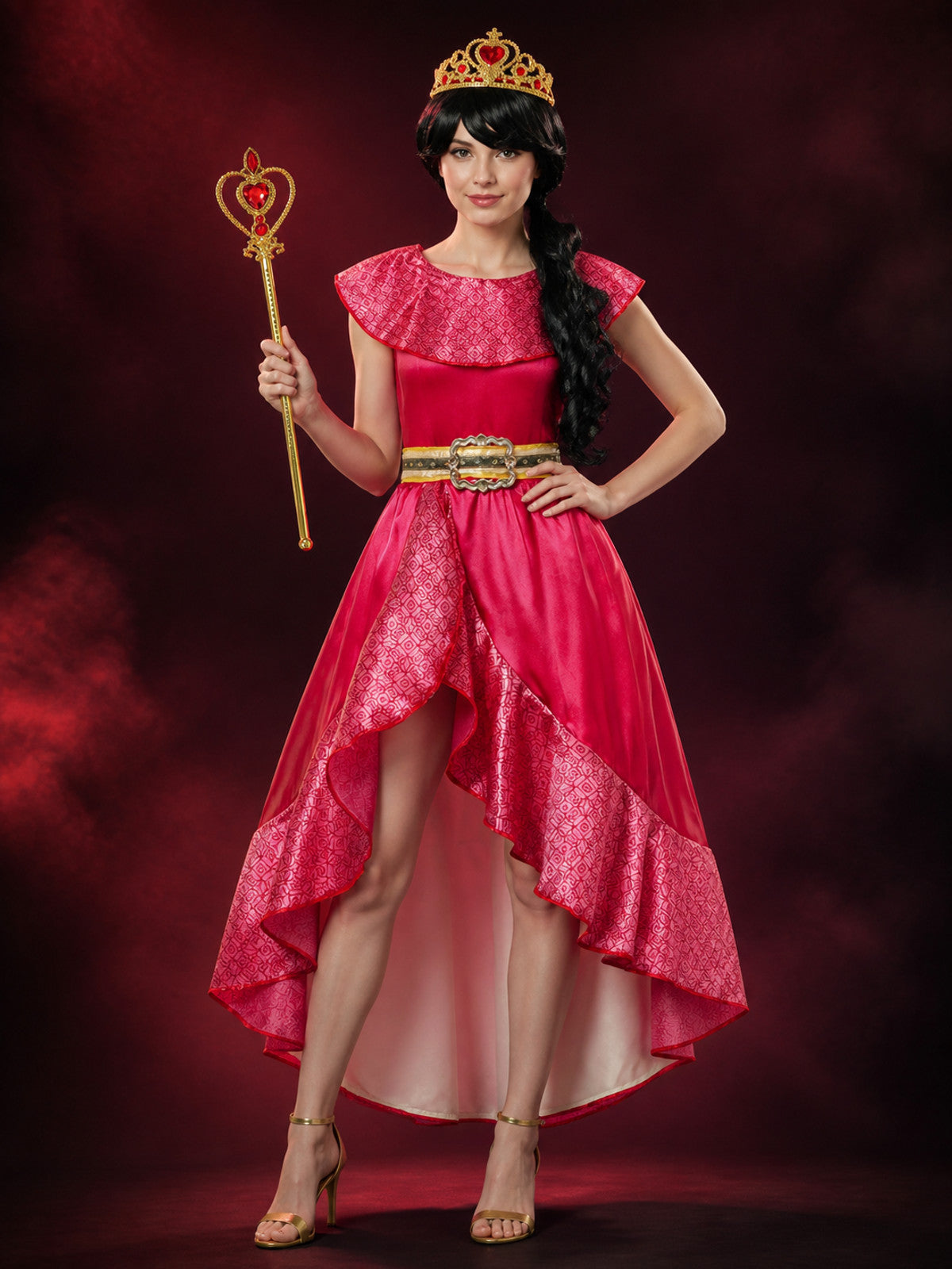 Girls Princess Costume Set, Bright Pink Dress with Crown and Magic Wand