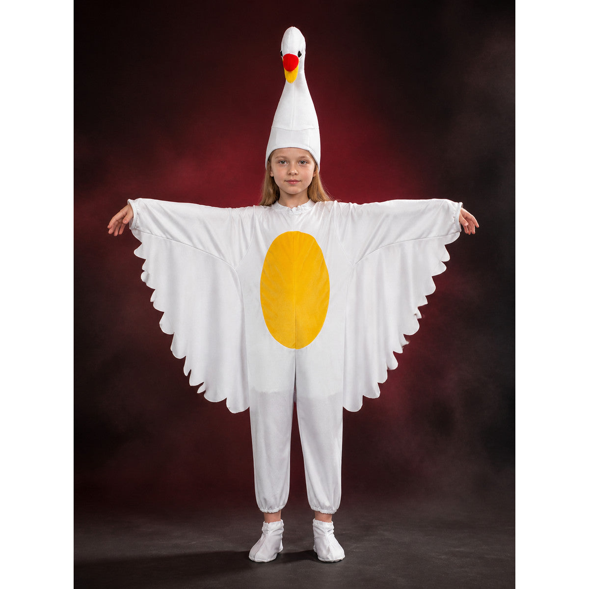 Kids White Goose Costume Jumpsuit with Wings and Hood for Halloween Party main product view