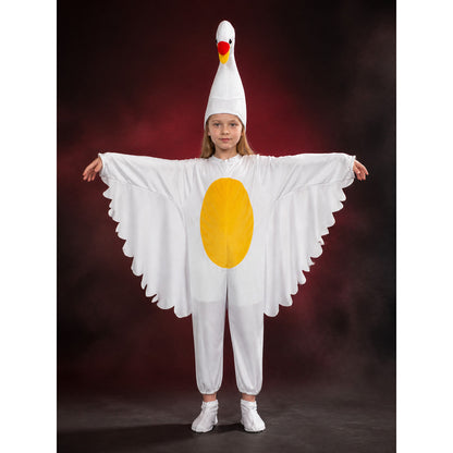 Kids White Goose Costume Jumpsuit with Wings and Hood for Halloween Party main product view