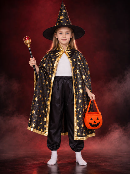 Kids' Carnival Costume with Cape, Hat, and Pumpkin Bag