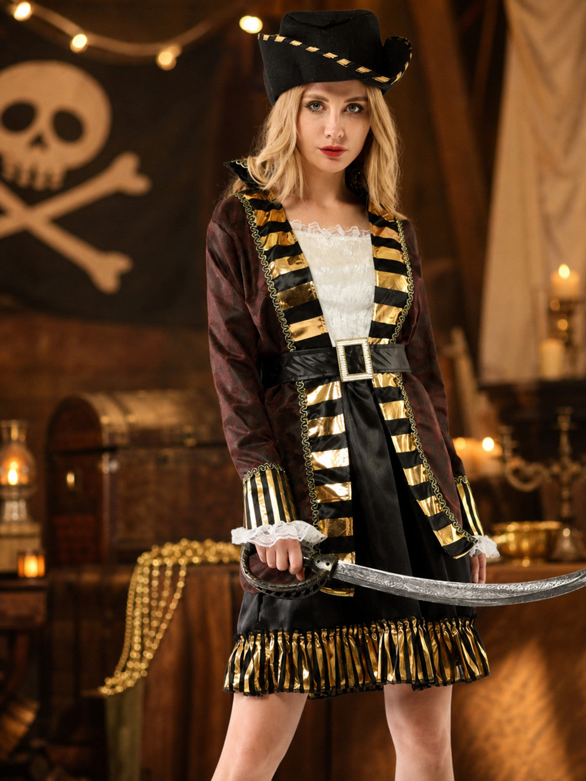 Pirate Carnival Costume with Hat and Belt lifestyle view