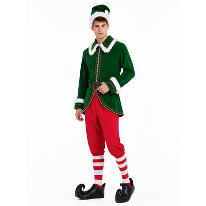 Green and Red Elf Costume with Belt for Performances Costumes detail