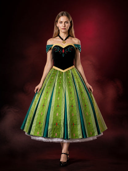 Anna-Themed Princess Costume Dress Set, Embroidered Long Dress With Necklace And main product view