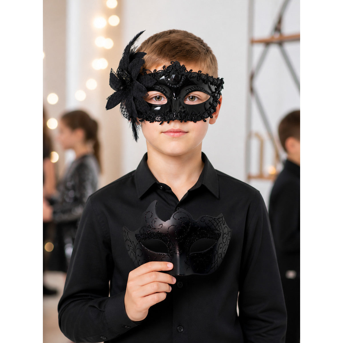 Black Carnival Mask for Halloween and Cosplay lifestyle view