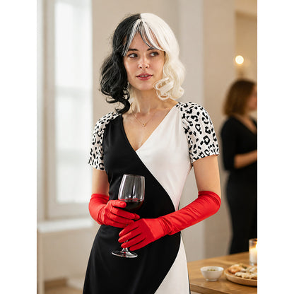 Black and White Carnival Wig with Medium-Length Curls lifestyle view