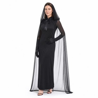 Black Vampire Costume with Cape and Gloves Costume Capes detail