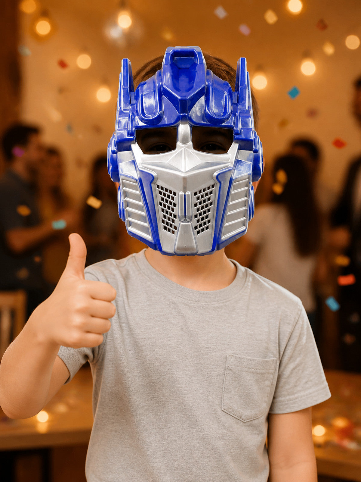 Robot-Style Carnival Mask, Blue, White, and Black
