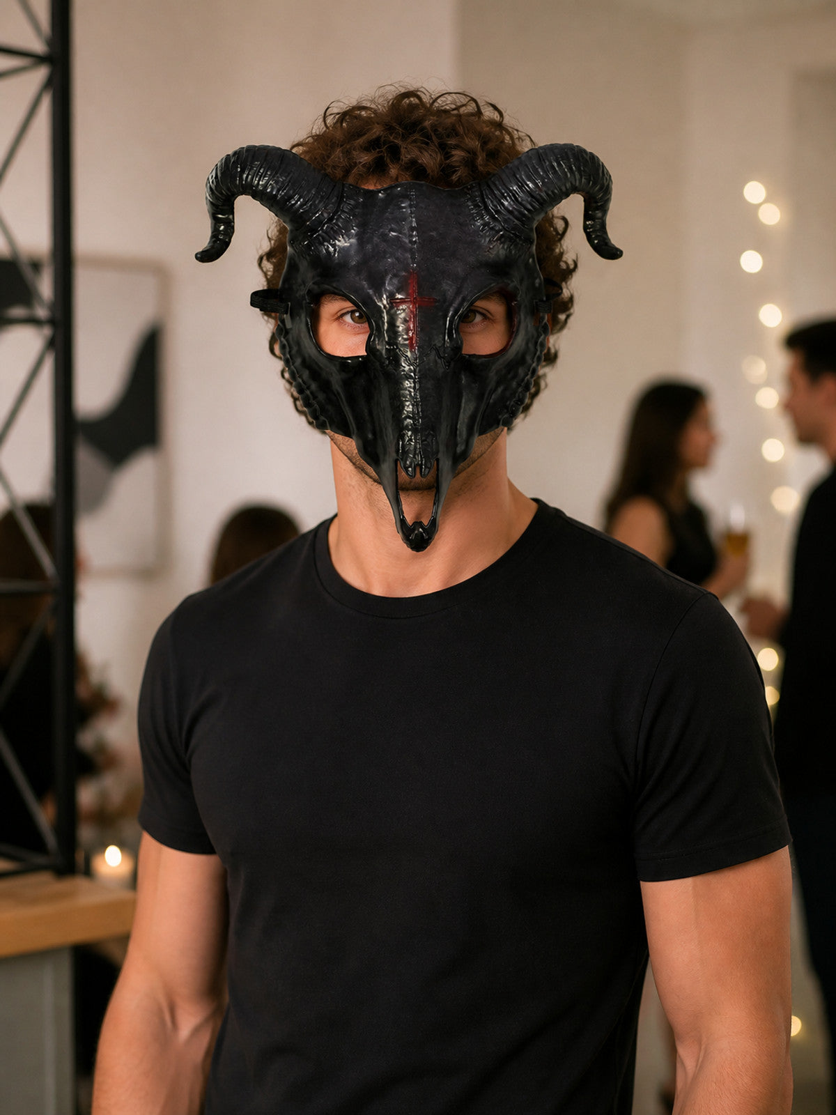 Black Goat Skull Carnival Mask for Halloween