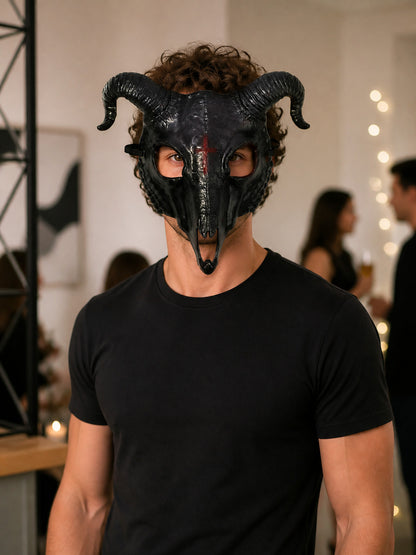 Black Goat Skull Carnival Mask for Halloween