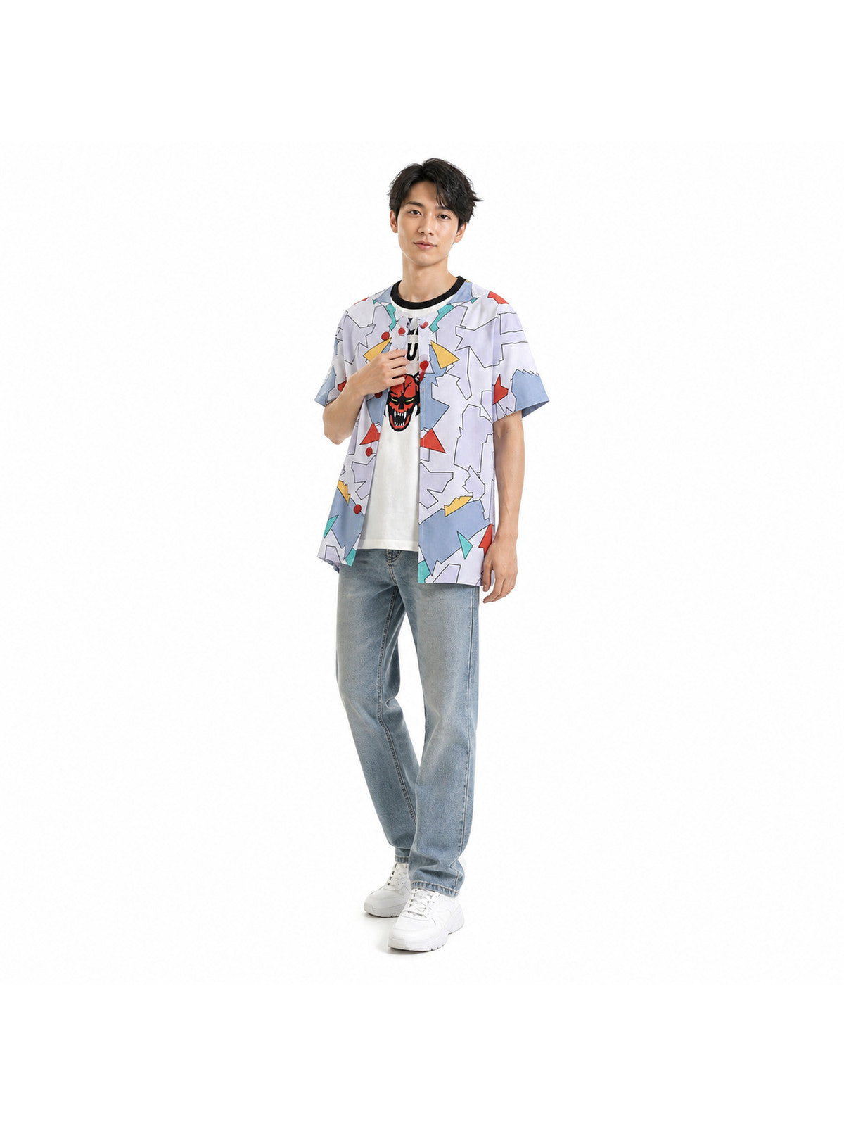 T-shirt with a demon print and colorful inserts product detail