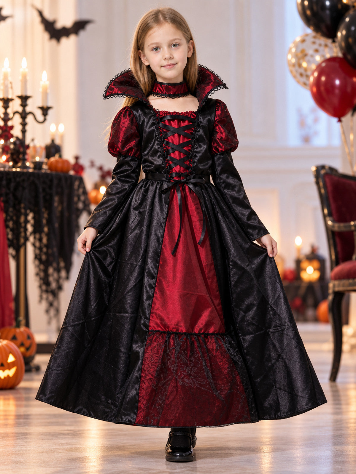Vampire Costume with a Long Skirt and Voluminous Collar lifestyle view