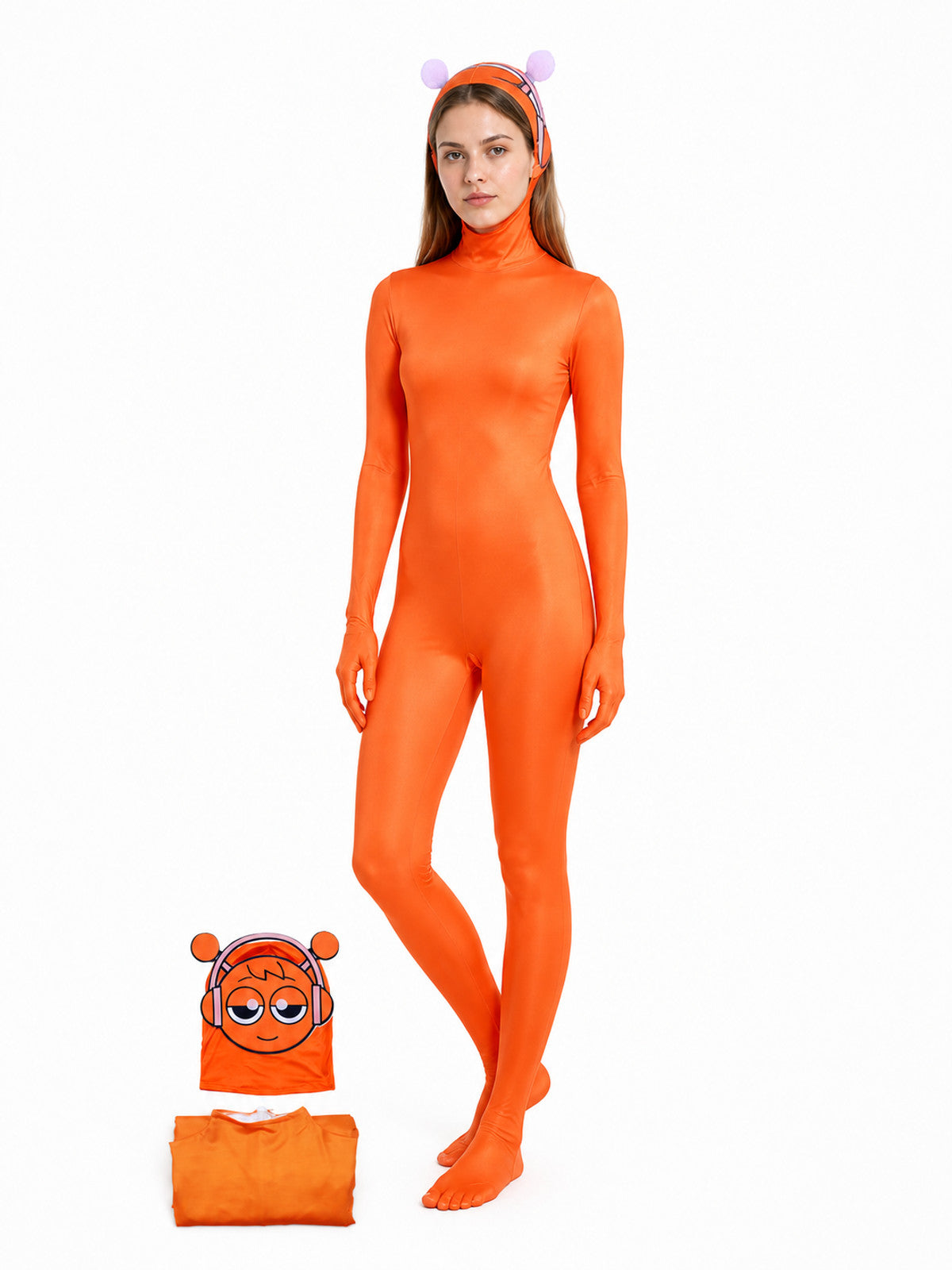 Orange Sprunki Jumpsuit Costume with Print Costumes detail