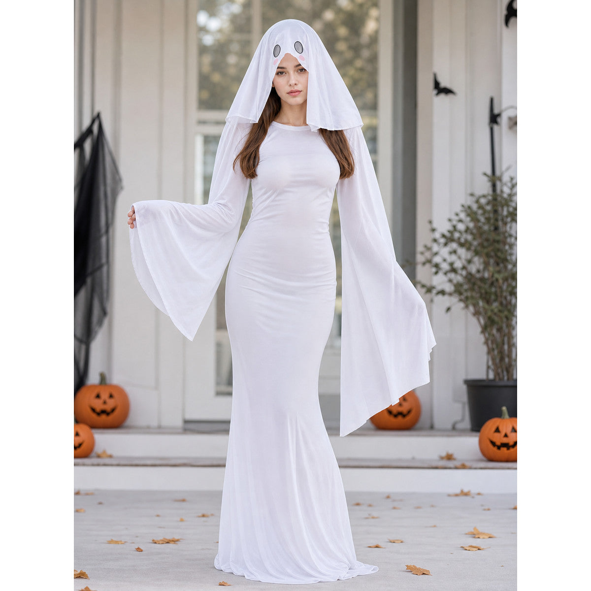 Hooded Cosplay Costume with Ribbon Sleeves