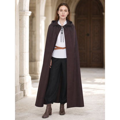 Halloween Medieval Knight Pirate Cosplay Hooded Cloak, Long Loose Cape With Pointed Hood And Front Cross Lacing lifestyle
