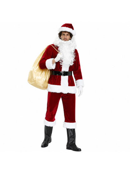 Santa Claus Costume with Bag, Beard, and Gloves