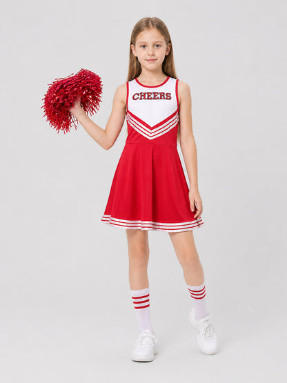 Red Girls' Cheerleading Dress with White Stripes