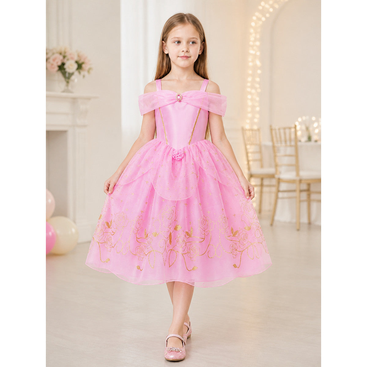 Pink and Gold Princess Costume for Cosplay lifestyle view