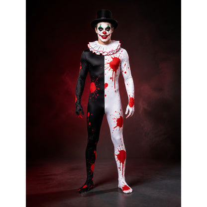 Unisex Clown Cosplay Jumpsuit with Blood Splatter, Ruffled Collar, and Black & main product view