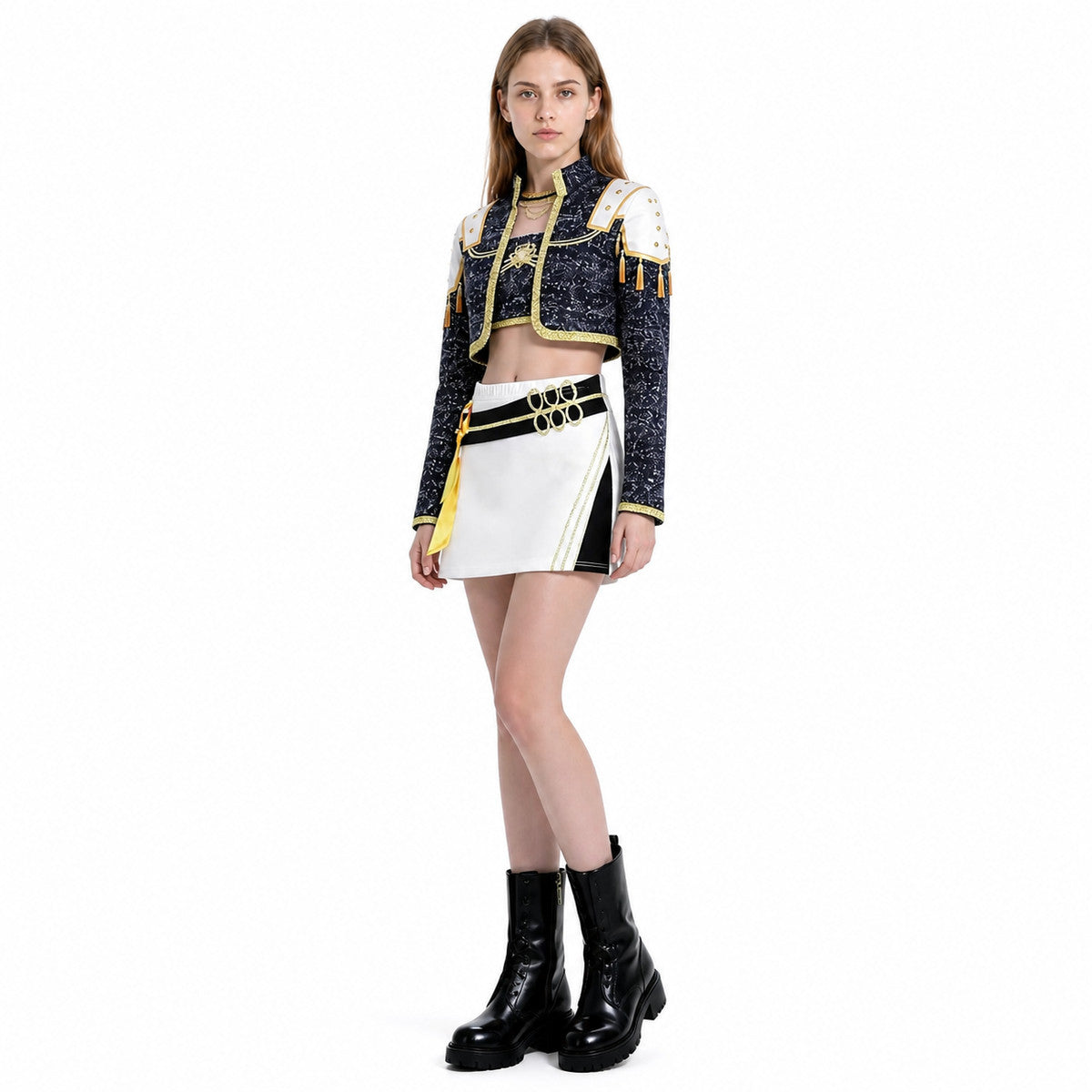 Black-and-Gold Cosplay Costume with White Skirt Costumes detail