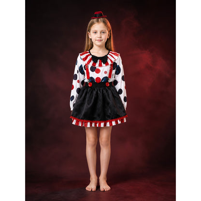 Clown Costume Set with Polka Dot Top, Striped Tutu, Hat & Suspenders main product view