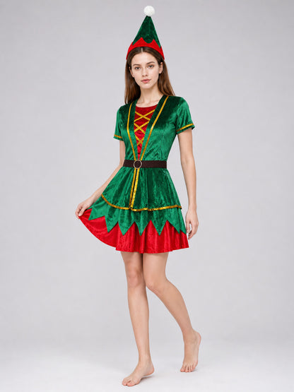 Christmas Elf Costume: Top, Skirt, Hat, and Belt Costume Headwear detail