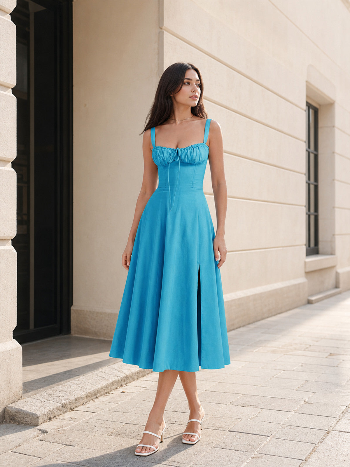 Midi Sundress with a Square Neckline and Slit product detail