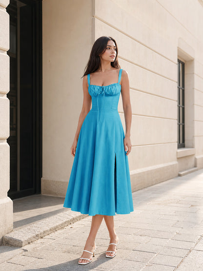 Midi Sundress with a Square Neckline and Slit product detail