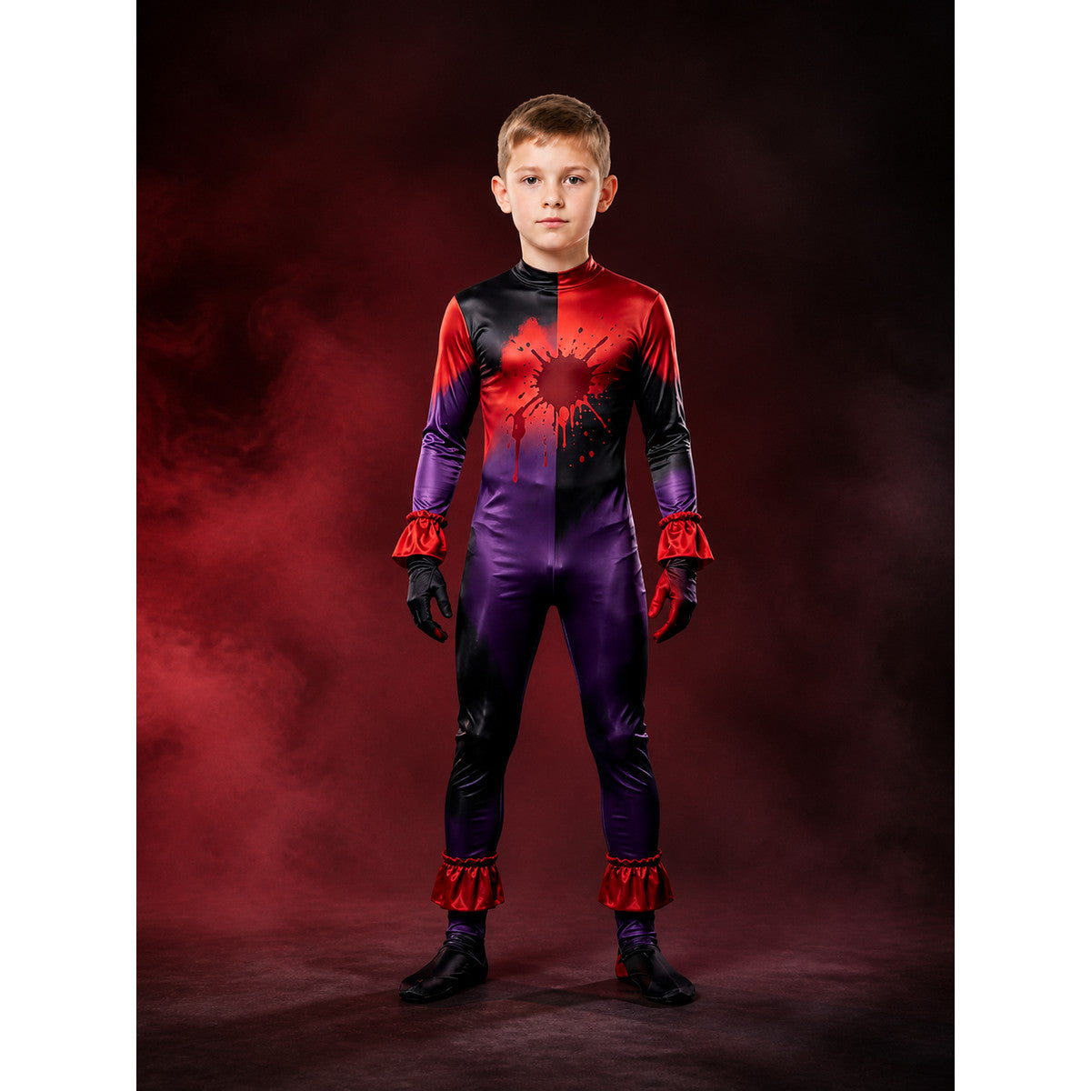 Unisex Halloween Clown Jumpsuit Costume, Purple Gradient Blood Splatter, High main product view