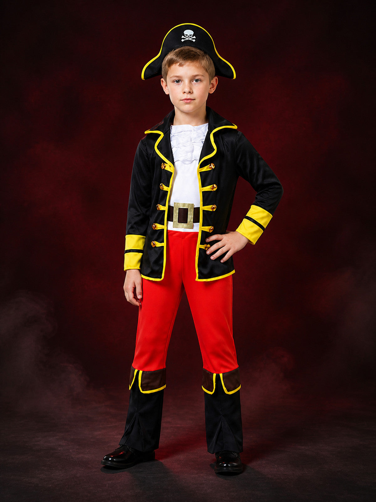 Boys Pirate Halloween Costume Set with Tricorn Hat and Skull Print