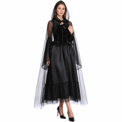 Black Long Dress with Cape for Halloween lifestyle
