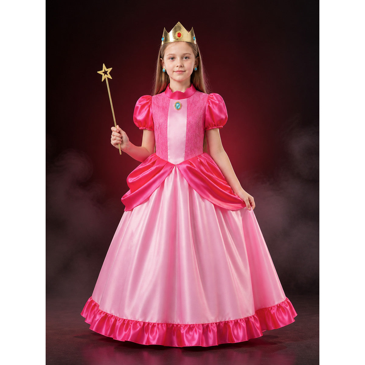 Kids Princess Costume Set With Pink Lace Ruffle Ball Gown, Crown And Star Magic main product view